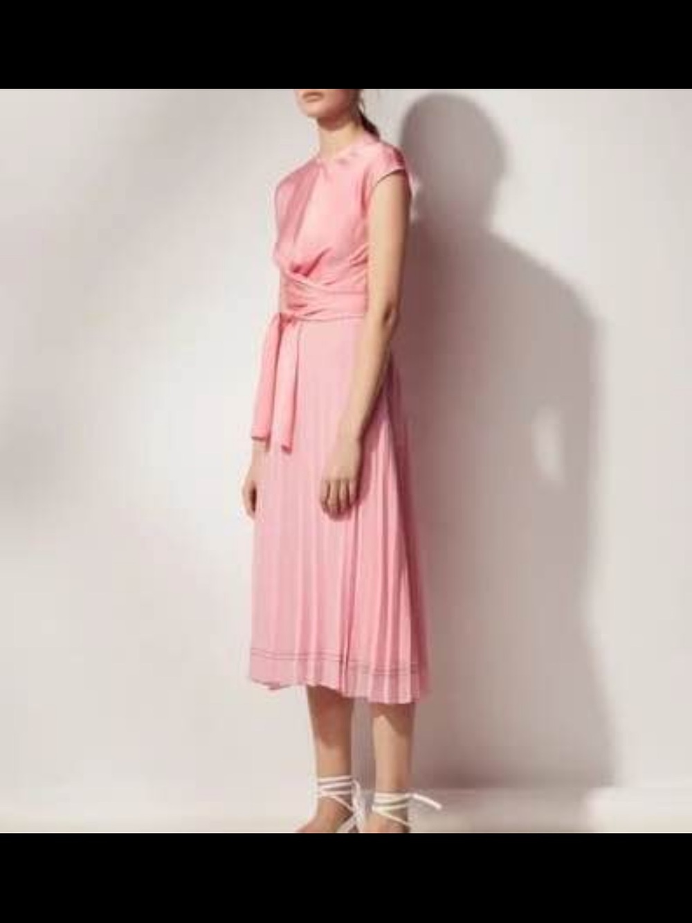 Sandro SILK Pink Midi Tie-Waist Pleated Dress size US 4 - Picture 2 of 3
